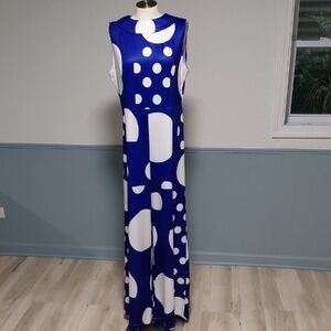 Blue and White Polka Dot Maxi Dress